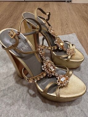 GINA high heels gold sandals with rhinestones